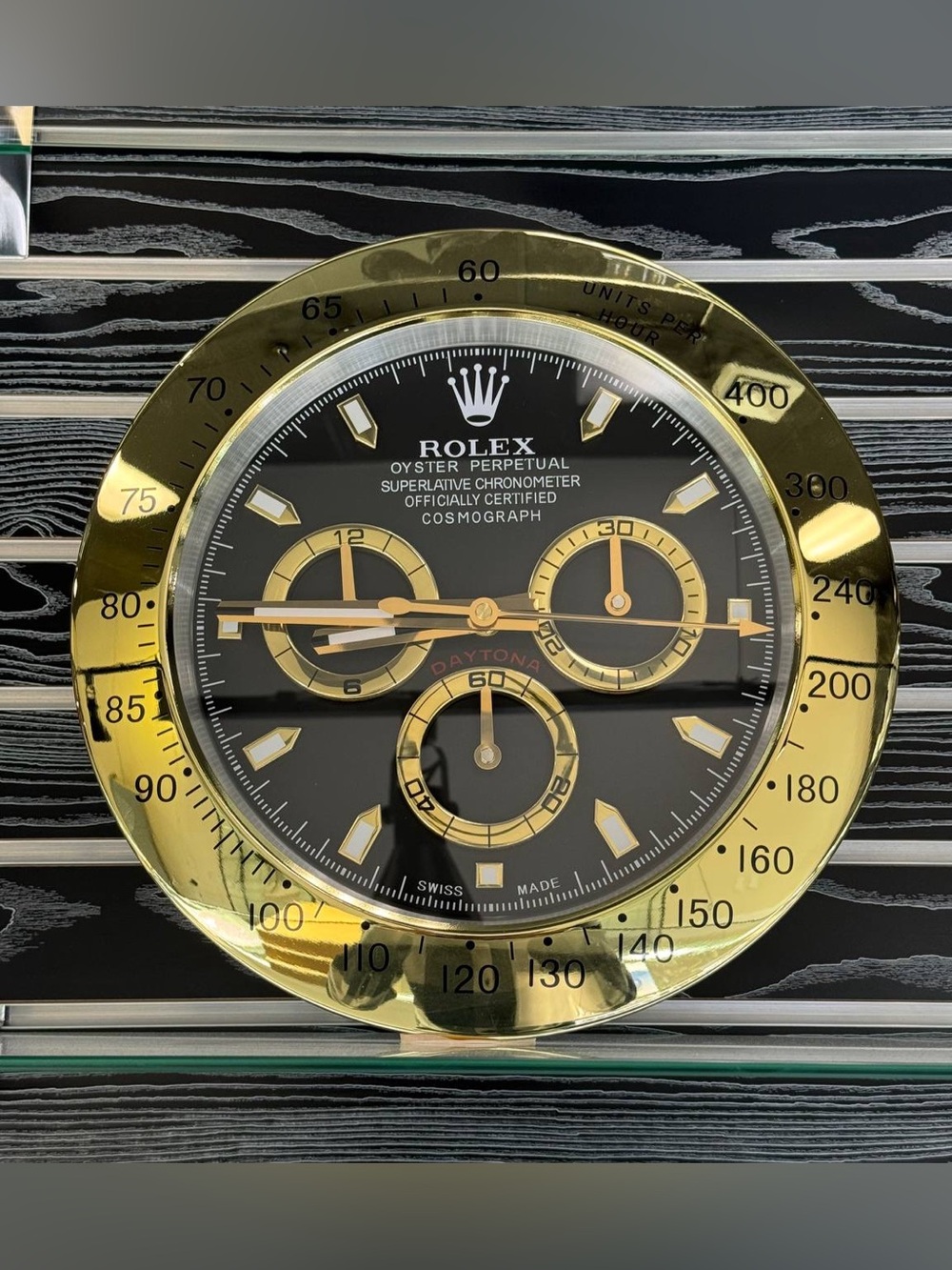 DAYTONA Wall Clock | Yellow Gold Bezel Insert | Black Grey Dial Face